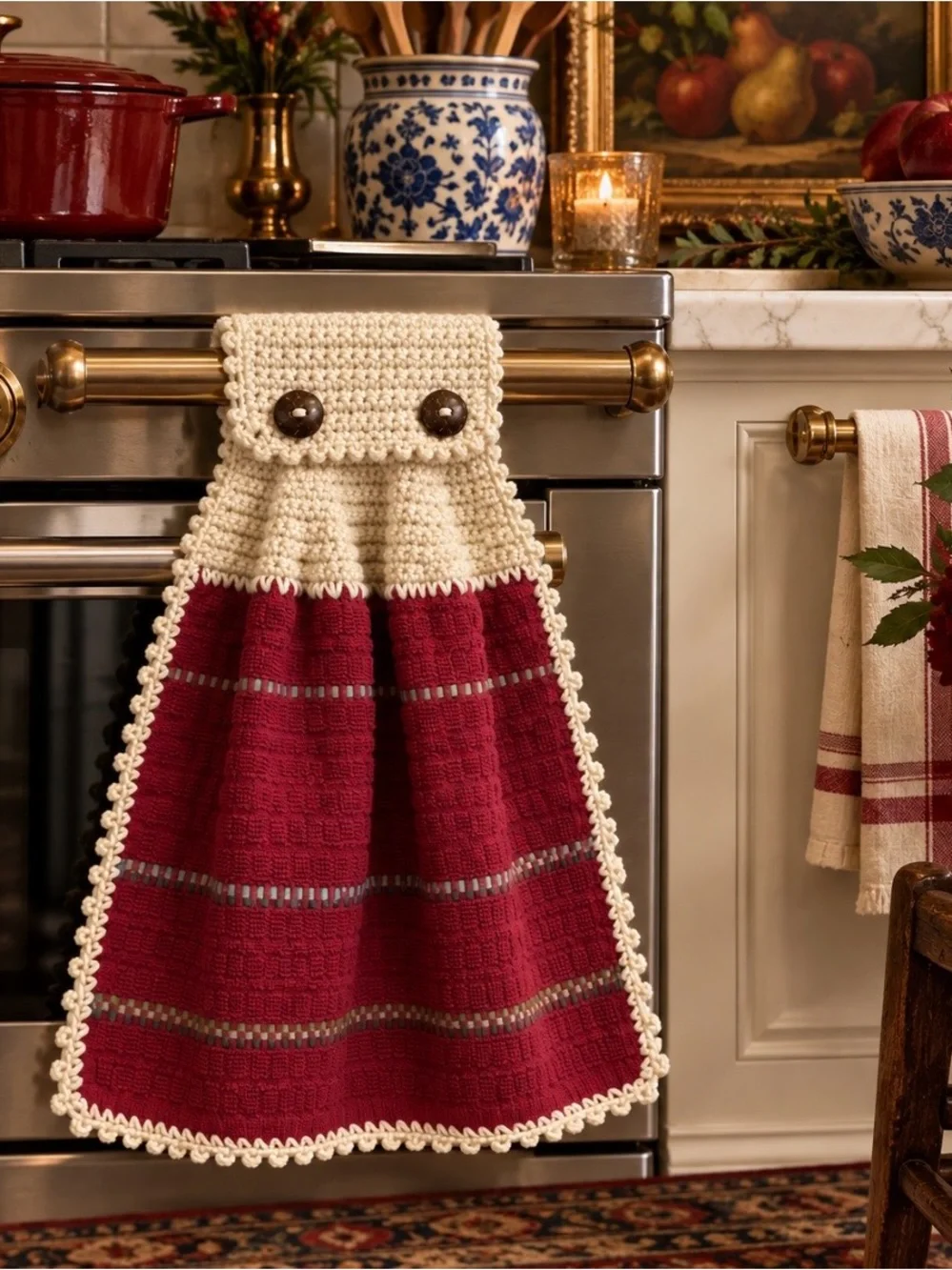 Mainstays Cranberry Crochet Hanging Kitchen Towel Handmade